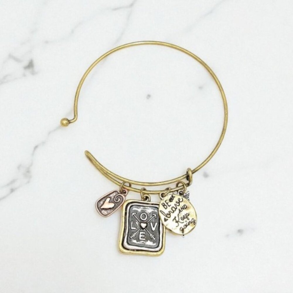 Gold Burnished "Be Brave and Keep Going" Love Disc Bracelet